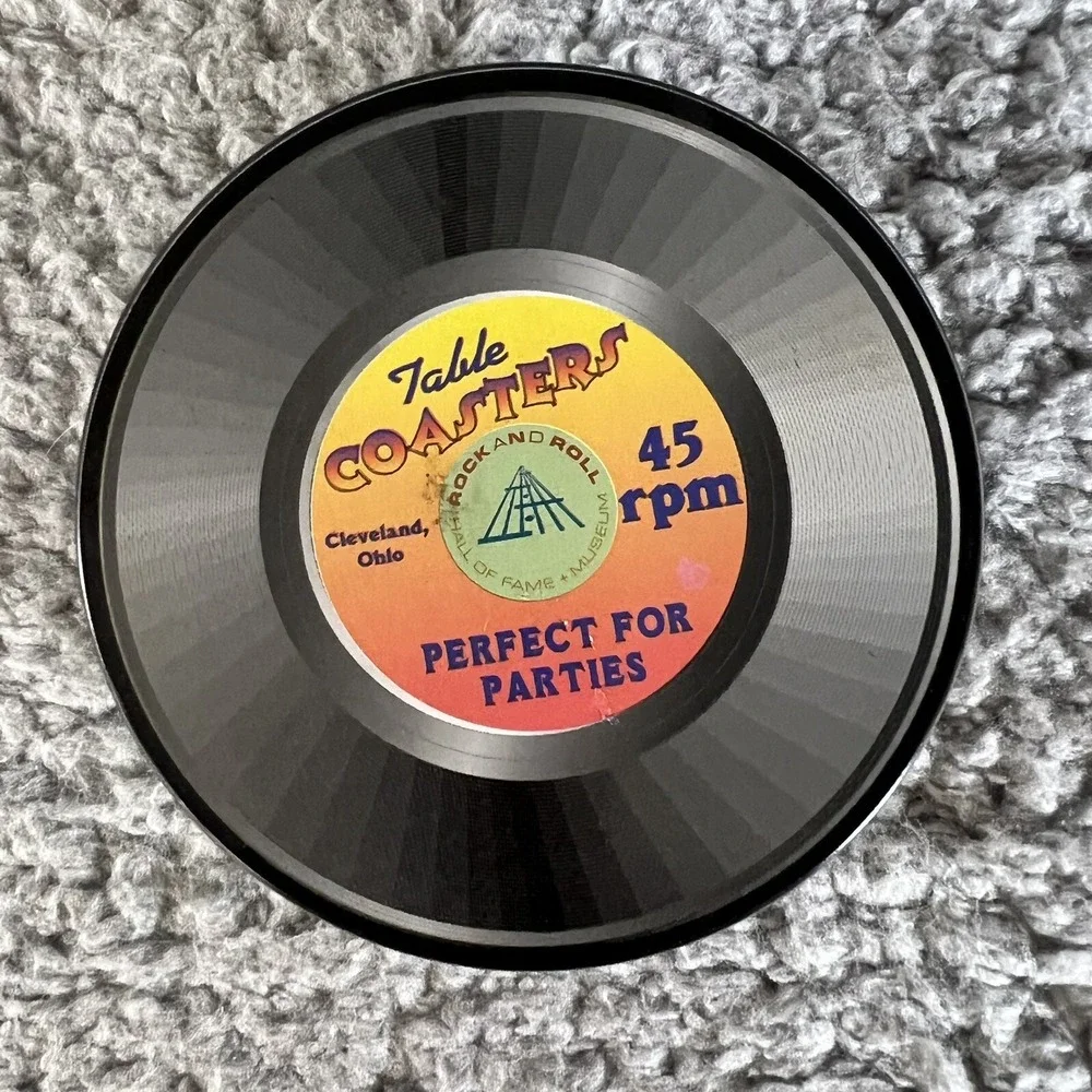 Vintage 1995 Rock n Roll Hall of Fame Vinyl Record Coasters Cork Bottom Novelty